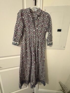 Julia Amory Floral Button-Front Blue & White Maxi Dress with Collared Neck